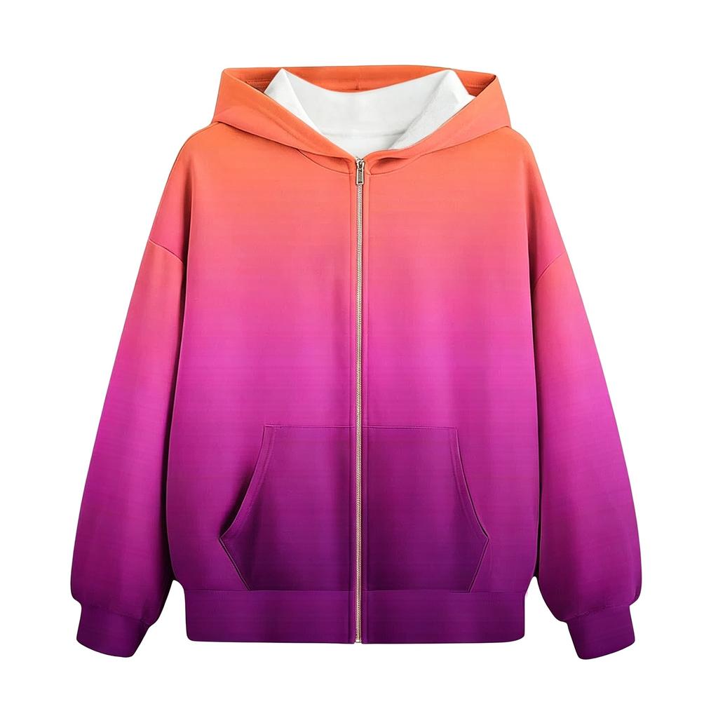 Kids Hooded Zip-Up Sweatshirt with Gradient Print, Long Sleeve Casual Outerwear for Boys Girls