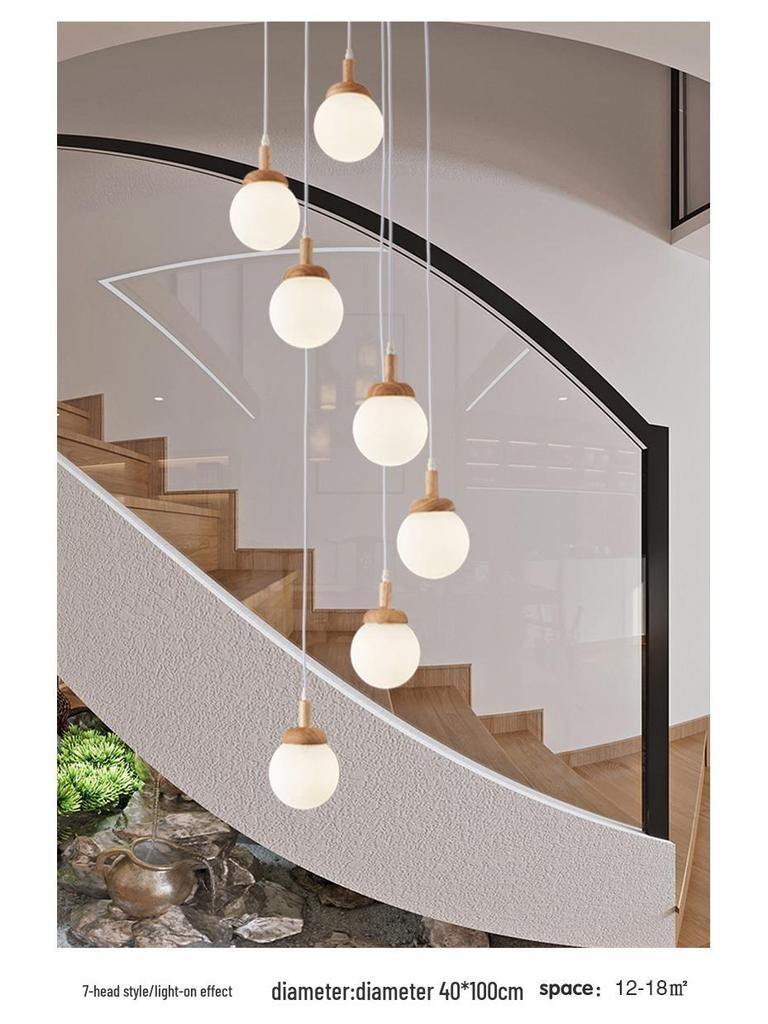 Nordic Solid Wood Spiral Staircase Chandelier for Dining Room and Mezzanine