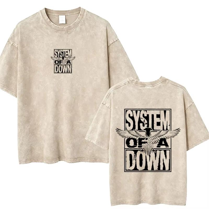 T-shirt Vintage Lavé System Of A Down Homme Rétro Rock Metal T-shirts Oversize Homme Décontracté Coton Haute Qualité