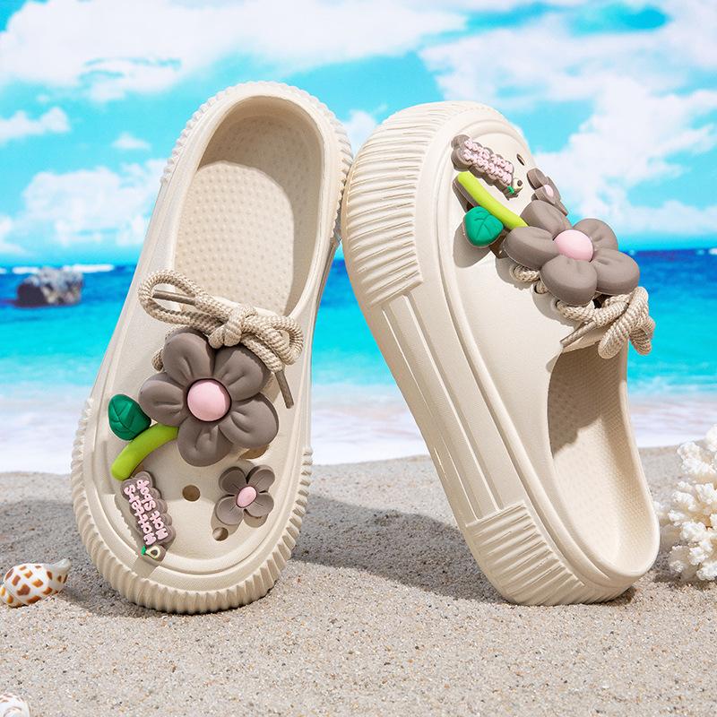 Fashion 2025 Summer Women Slippers Cute DIY Flower Platform Sandals Casual Indoor Outdoor Clogs Beach Slides Female Home Garden Shoes