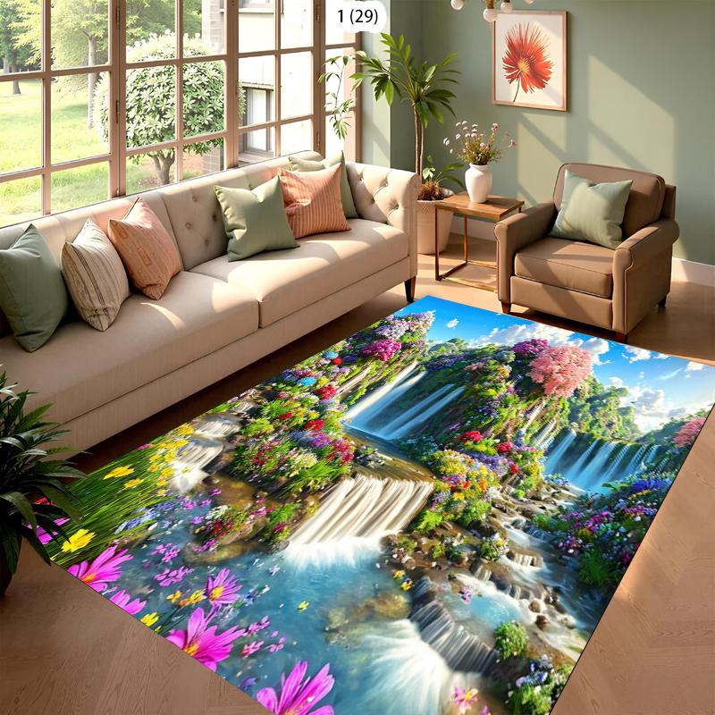 Carpet Tropical Fairy Valley Floral Waterfall Rug Carpet Mat Non-Slip for Living Room Bedroom Lush Home Decor