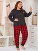 Women's Plus Size Heart Print Pajama Set - European & American Style, Long Sleeve Loungewear