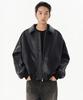 Synthetic Leather Oversized Collared Jacket [Black]
