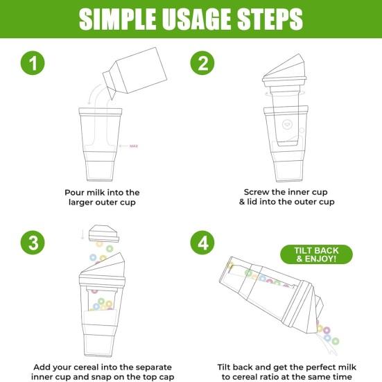 Portable Cereal Cup Dual Compartment Leak-Proof Container for Milk Cereal BPA-Free Plastic To-Go Breakfast Cup for Commuters Students