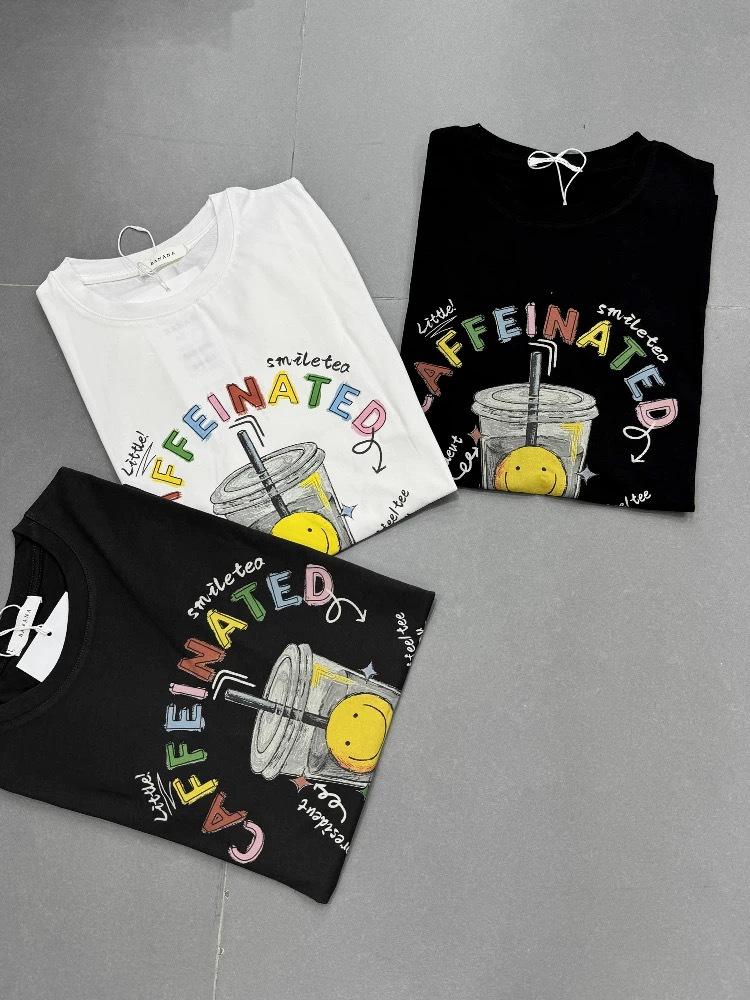 Women's Colorful Smiley Face Print Cotton T-shirt - Korean Dongdaemun Style, Age-Reducing, Loose Fit, Short Sleeve, Summer Edition