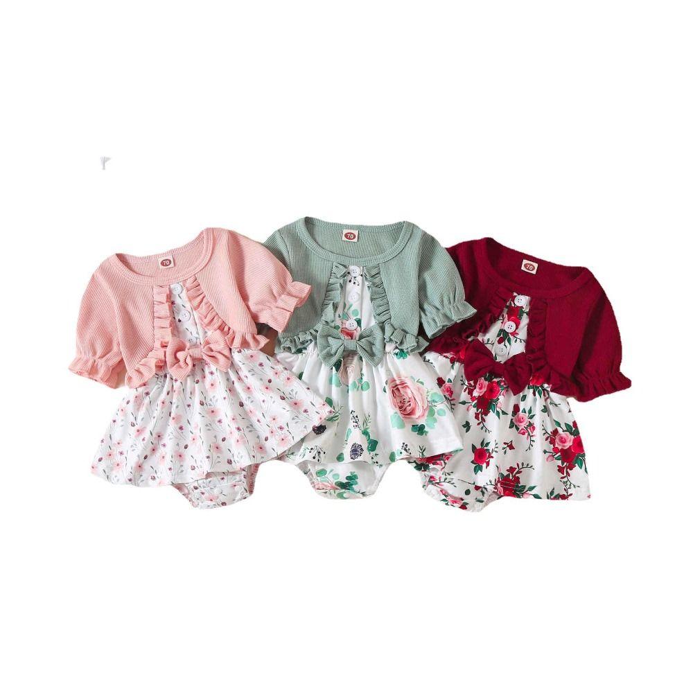 Flower Summer Baby Bodysuit Cotton False 2Piece Jumpsuit Dress Toddle Princess Dress  Birthday Gift