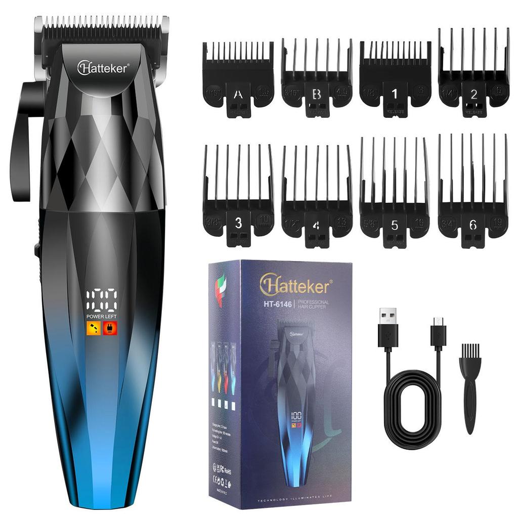Hatteker Professional Hair Clipper with LED Display Multiple Guide Combs USB Charging for Men's Grooming HT-6146