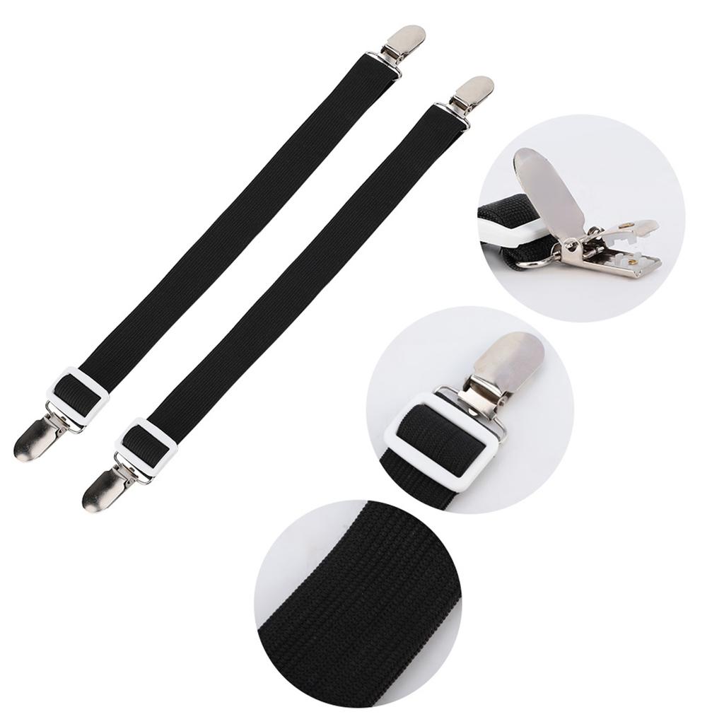 2Pcs Multipurpose Bed Sheet Clip Straps Gripper Non Slip Fasteners Mattress Holder (Black)