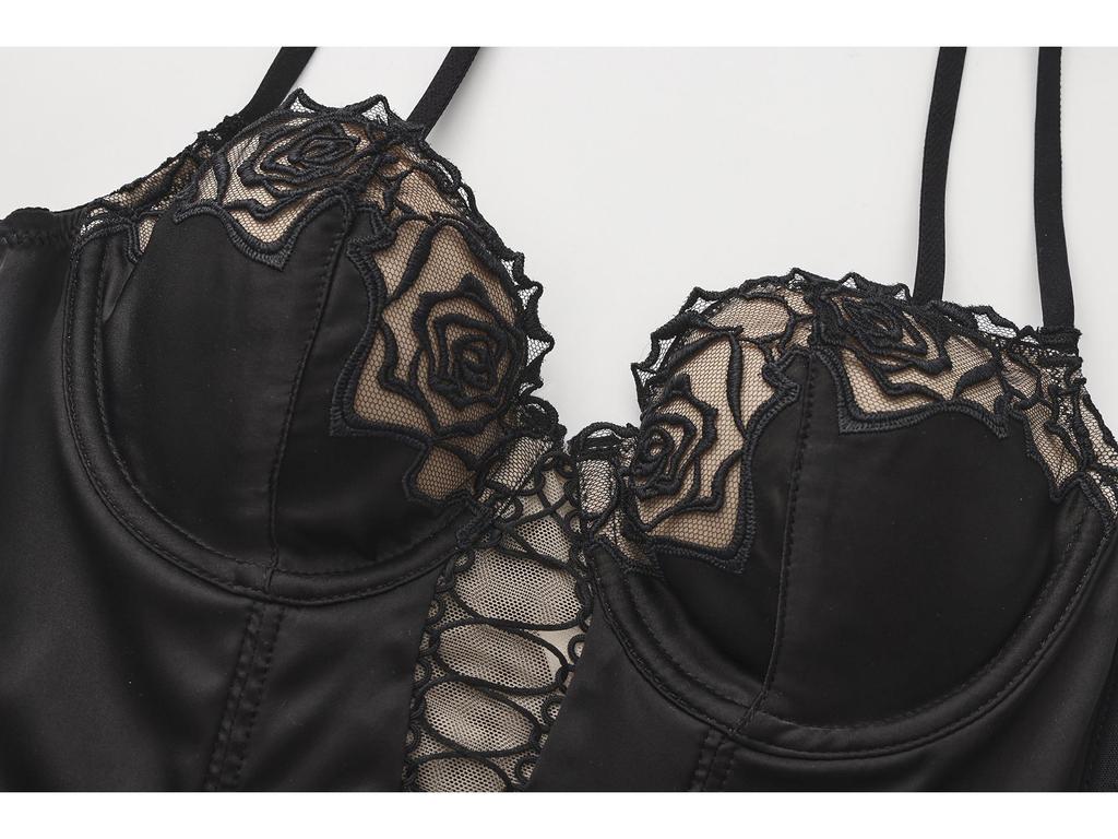 Retro Rose Korsettweste & BH-Set – Europäischer & Amerikanischer Taillenformer, Longline Französisches Design für Damen