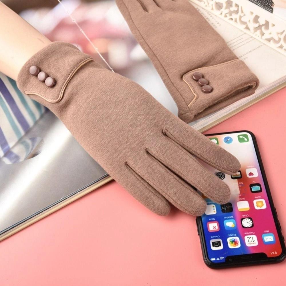 Five Finger Full Finger Mittens Korean Style Cycling Driving Gloves Simple Velvet Gloves Girls