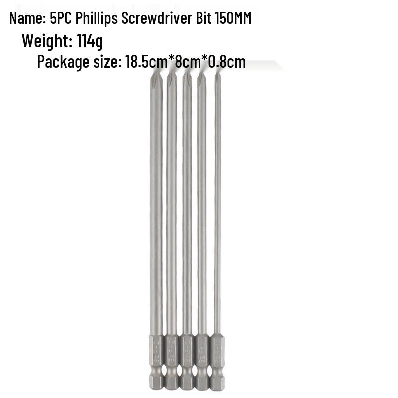 BST-007 5-Piece Phillips Screwdriver Bit Set, 150mm Long, PH1 & PH2, S2 Material