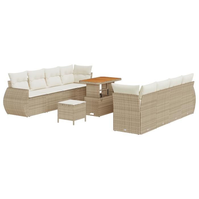 Ensemble canapé jardin 11 pièces avec coussins beige poly rattan acacia, Ensemble salle à manger jardin 3 pièces 3361851