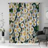 2D Flat   35x90in   2pcs Floral Print Curtains - White Daisies with Yellow Centers On Green Background   Perfect for Living Room