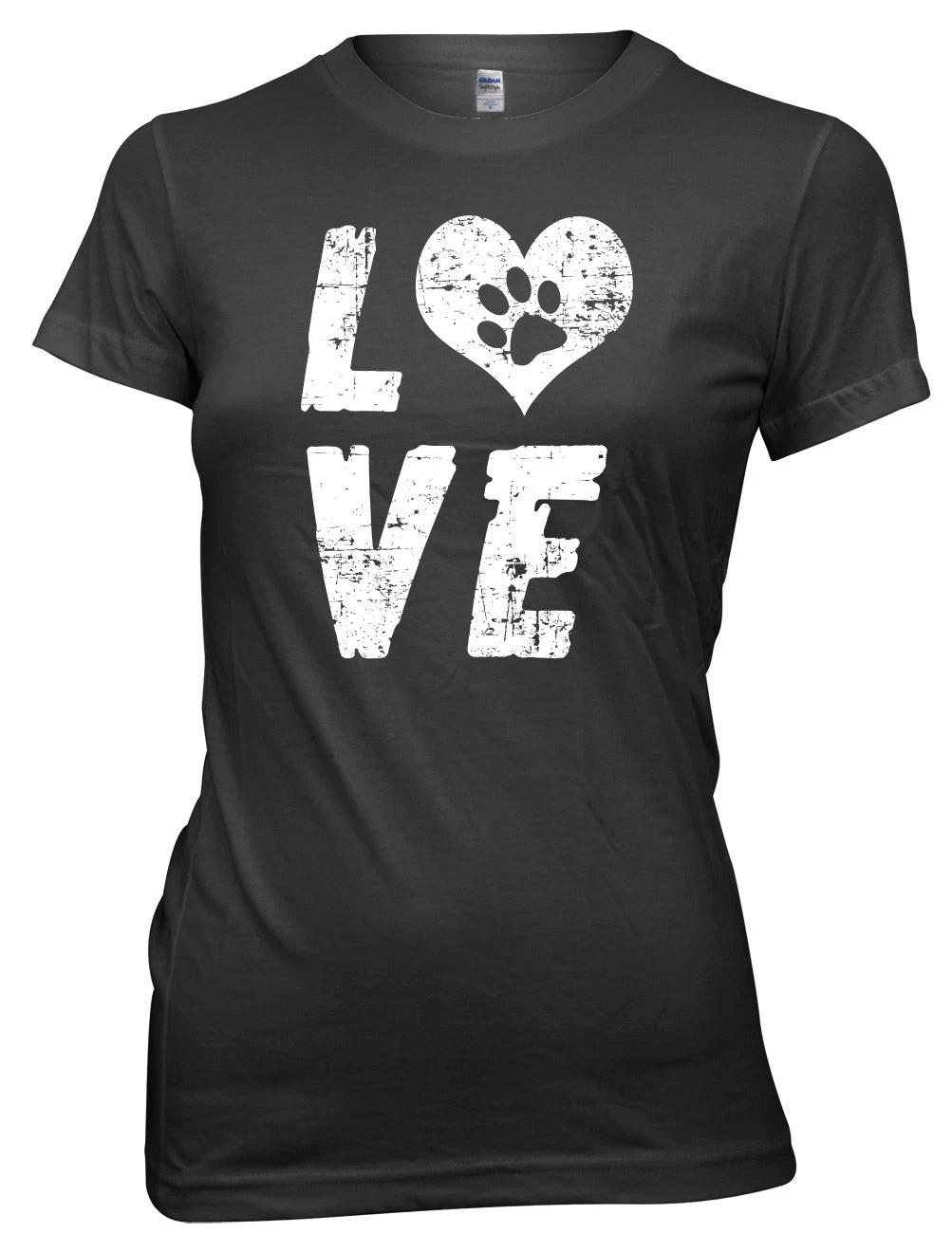 Love Dogs Paw Print Love Heart Women Ladies Funny T-shirt M