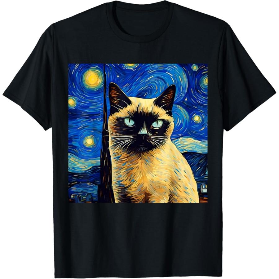 Surreal Starry Night Siamese Cat T-Shirt S
