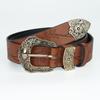 American Western Style Flower Embossed Pin Buckle Belt, Retro and Old Bronze Engraved Buckle Women's Dress Belt