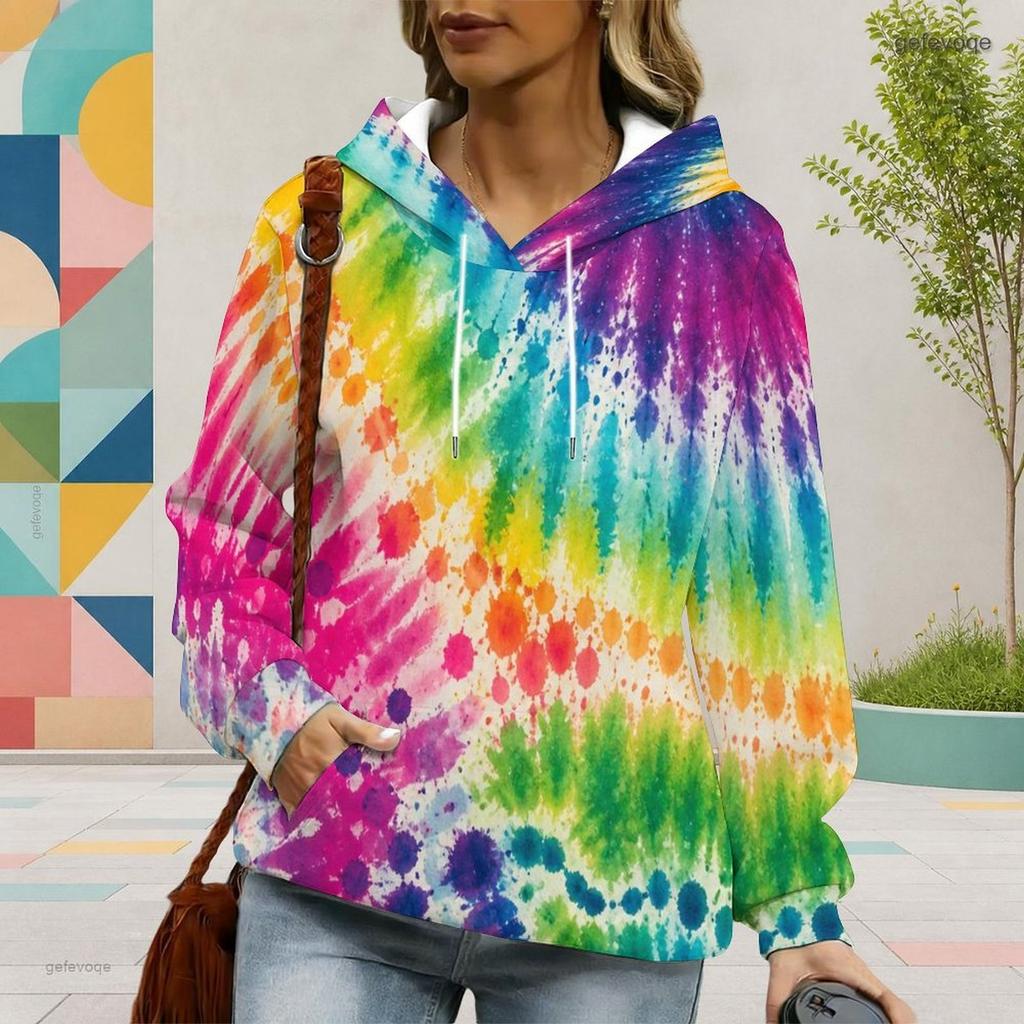 Women Plus Size Long Sleeve Drawstring Hoodie Galaxy Space Print Black Kangaroo Pocket Pullover