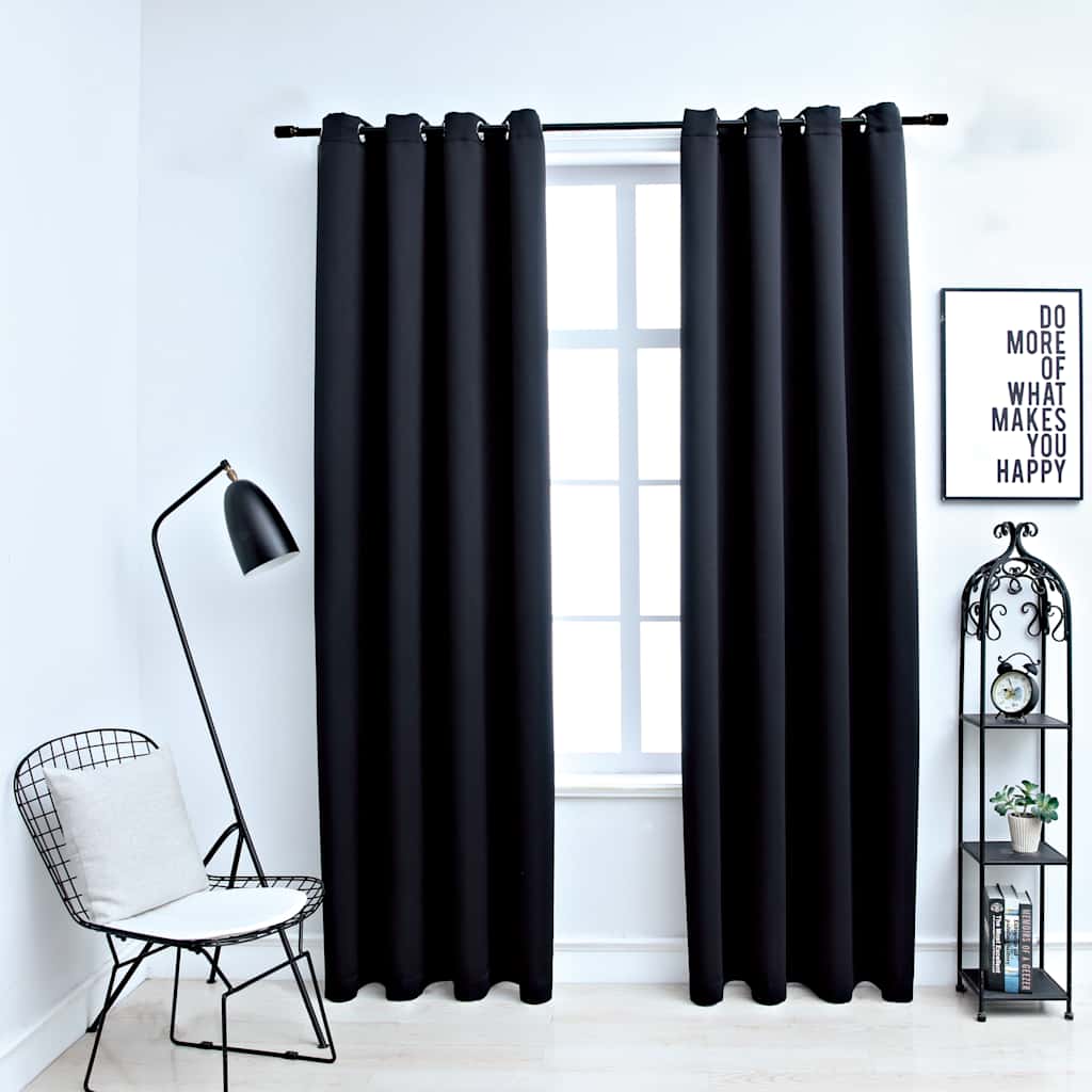 Blackout Curtains with Metal Grommets 2 Pcs Black 140 X 175 Cm