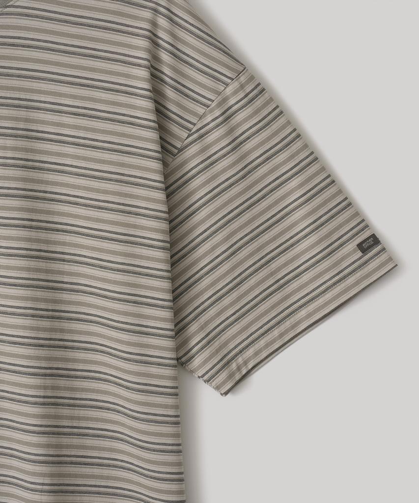 ANOTHER OFFICE Zephyr Stripe Short Sleeve T (Light Khaki)