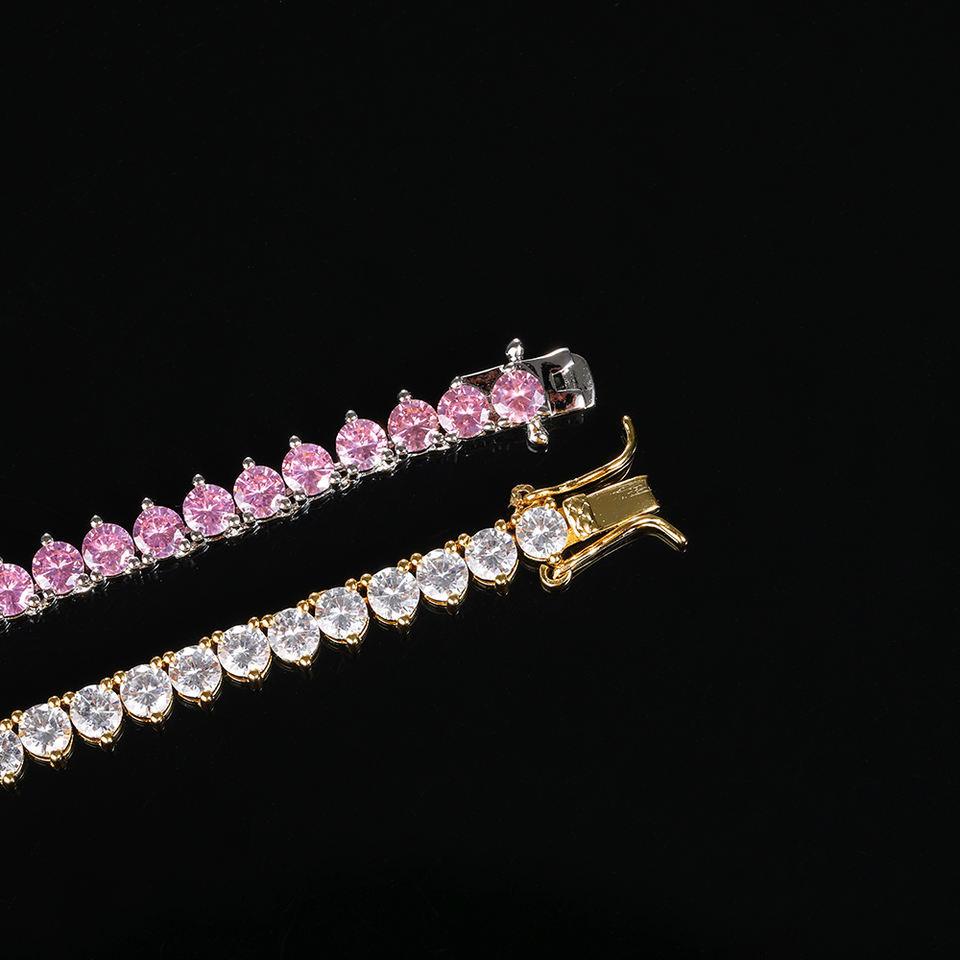 

High quality hip-hop rap artist jewelry, 3-clawed set women s pink, single row mesh серебряный