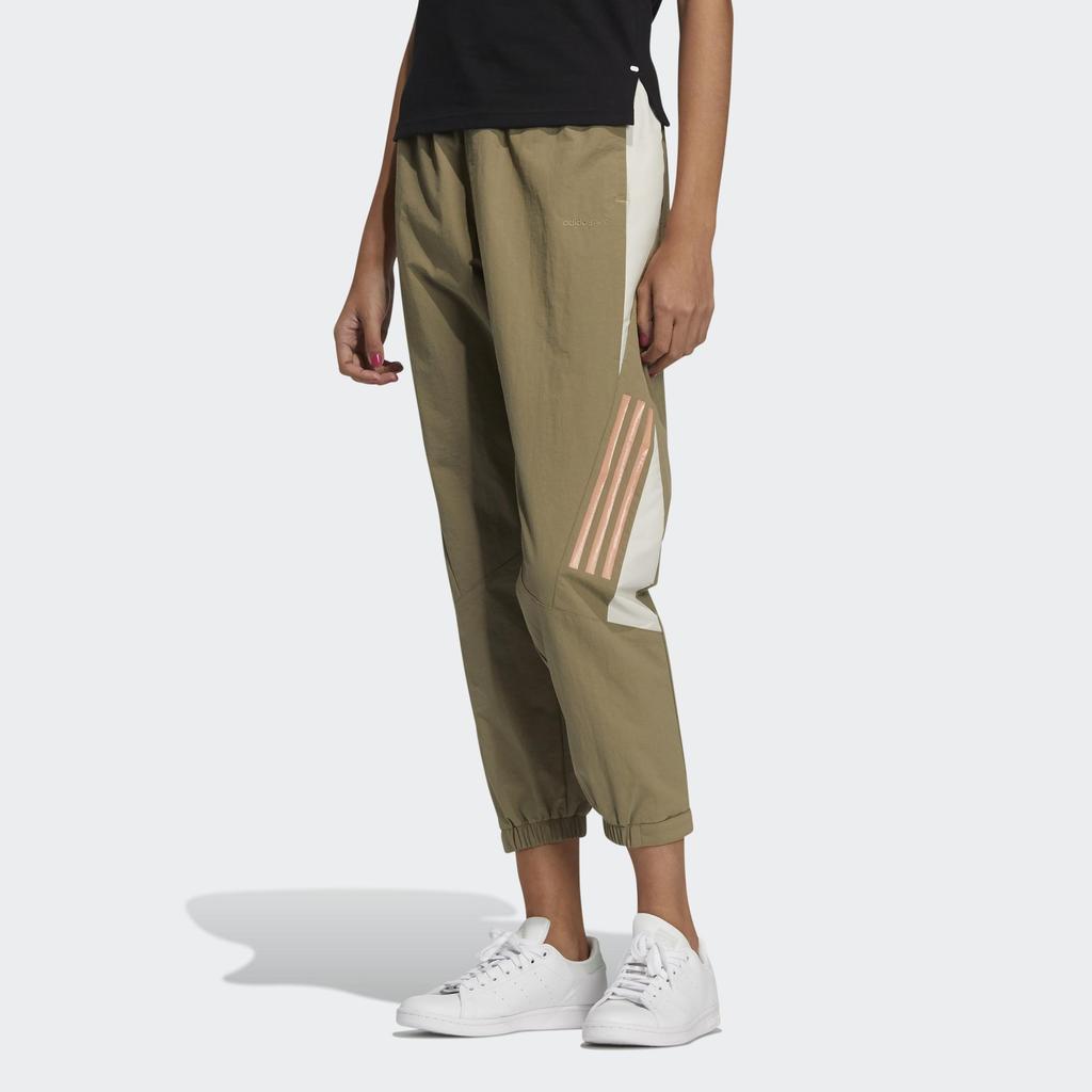 adidas Neo Vintage Stripe Print Color Block Cropped Sports Pants Women Bottoms Olive HG1615