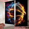 Set Of 2 Flaming Basketball Curtains Digital Printing Dynamic Orange Blue Fireball Black Background Sports Fan Room Decor Curtain Polyester