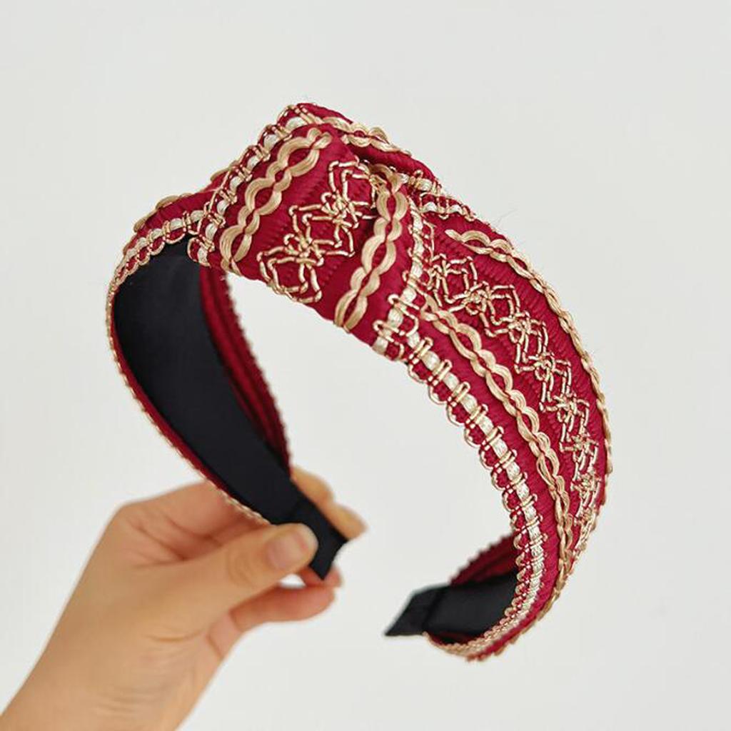 PROLY Neue Mode Haaraccessoires für Frauen Breite Seite Vintage Böhmisch Kopfschmuck Mittiger Knoten Turban Mädchen Stirnband Haarband