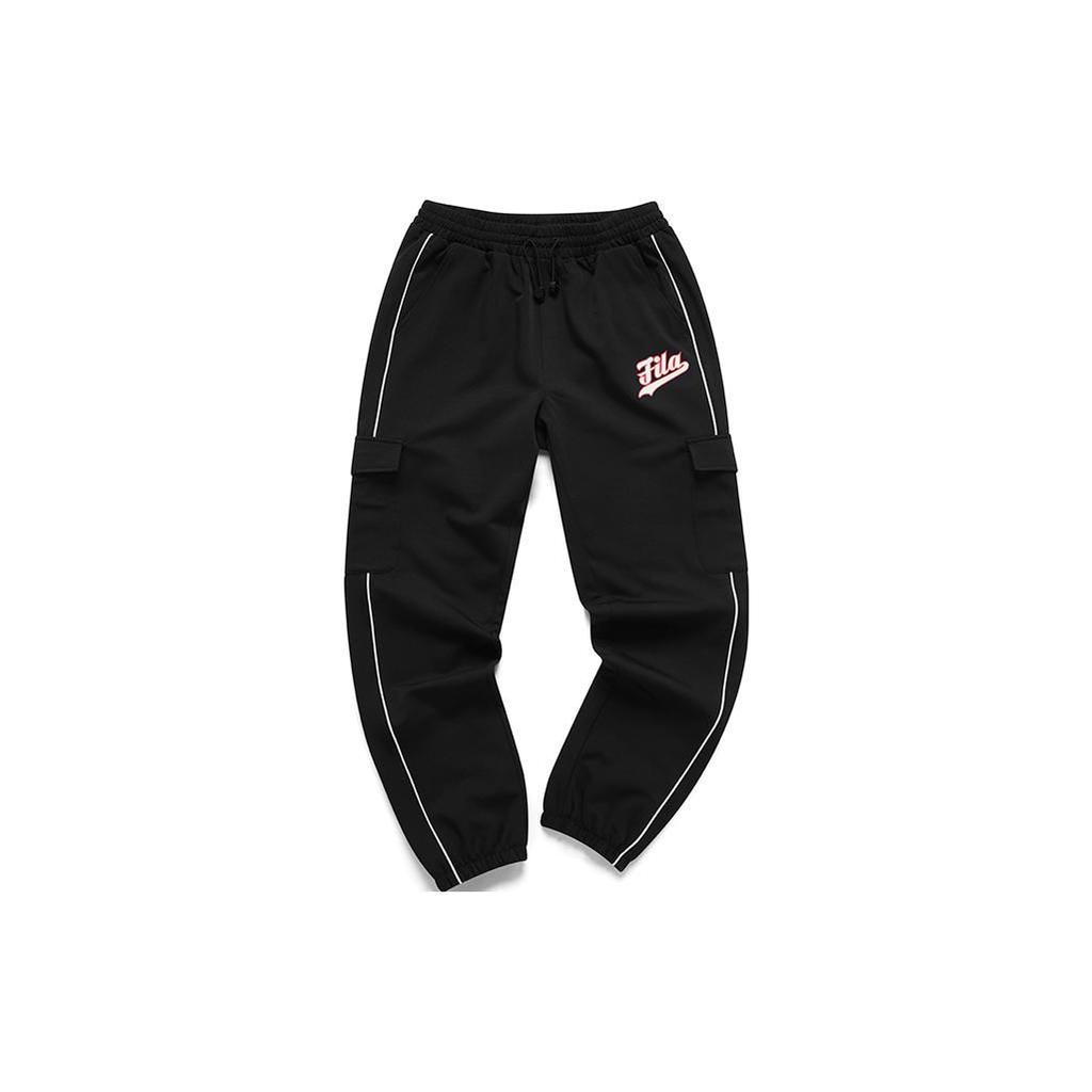 FILA Fusion Letter Logo Print Big Pocket Loose Cuff Sports Pants Women bottoms Black T11W112801F-BK