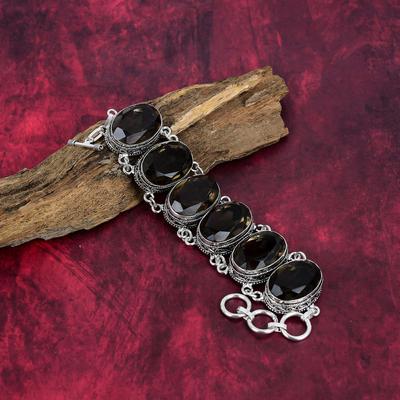 Bracciale Topazio Fumoso, Gioielli con Pietre Preziose in Argento Sterling Massiccio 925, Bracciale Fatto a Mano per il Giorno del Ringraziamento