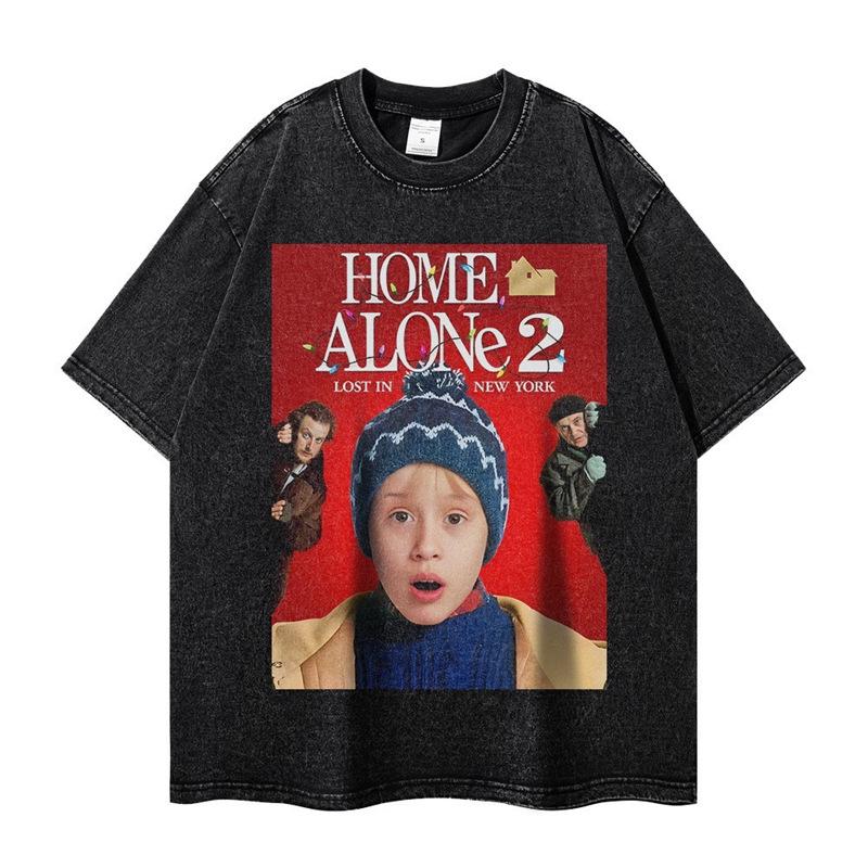 Retro American Movie Poster Unisex Washed T-Shirt - Short Sleeve, Crew Neck, Loose Fit