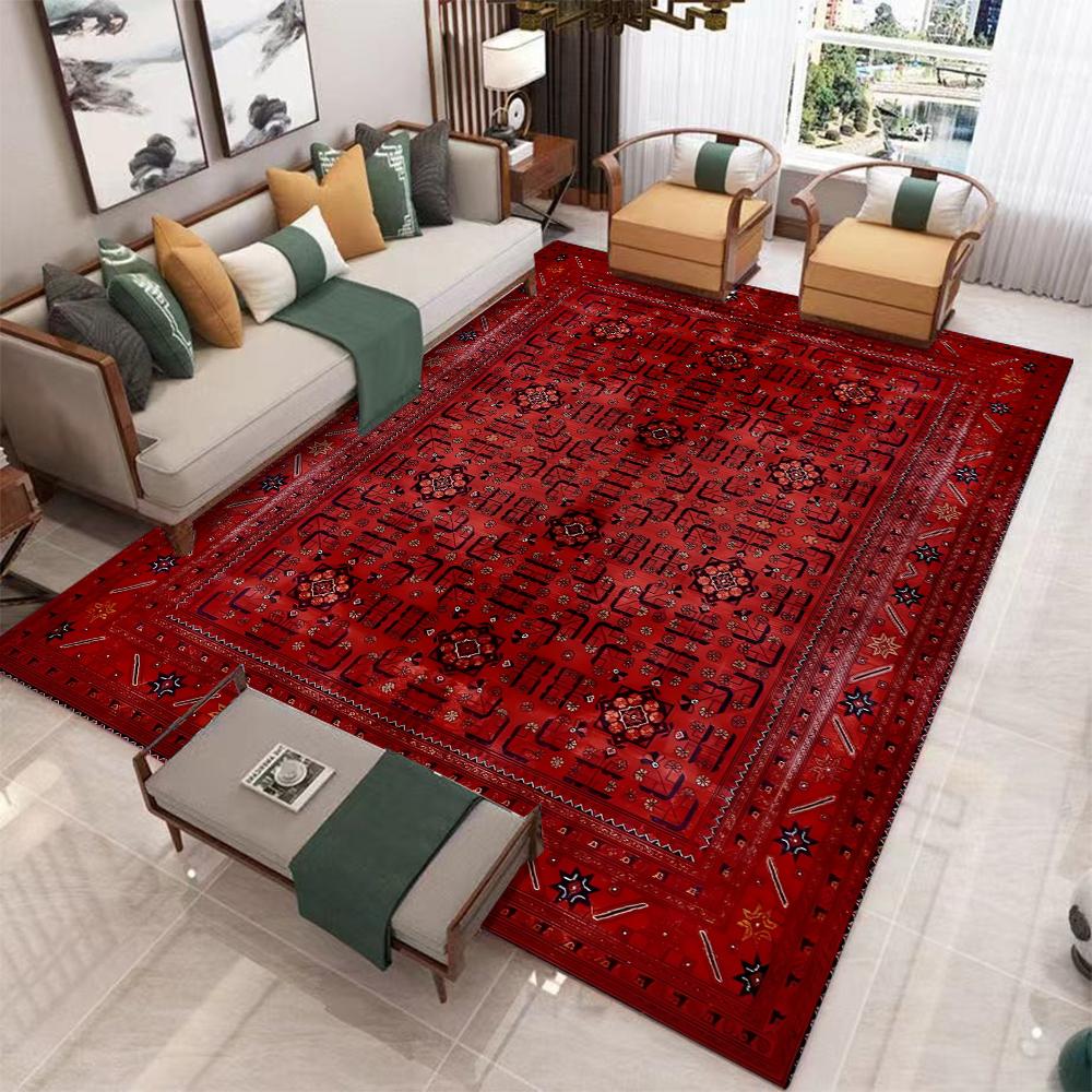 Red Blue Boho Chic Carpet for Living Room Bedroom Decor Antique Inspired Area Rug NonSlip Floor Mat Artistic Vintage Home Accent