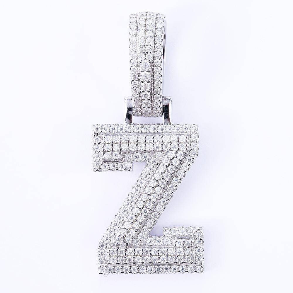 Cross-border European and American new full moissanite letter necklace 26 English word pendant hip-hop trend jewelry wholesale single pendant