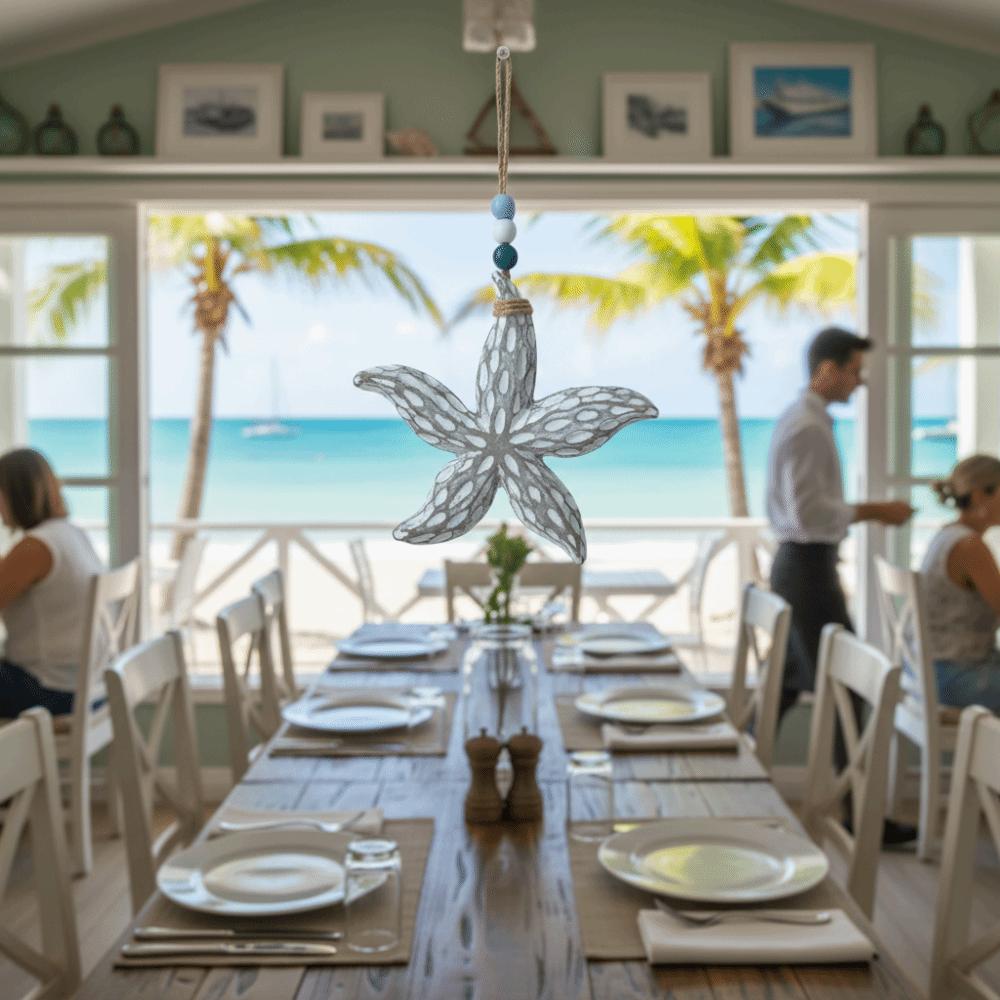 Mediterranean Style Nautical Decor Hanging Ocean Animal Pendants Wooden Starfish Pendants Bedroom