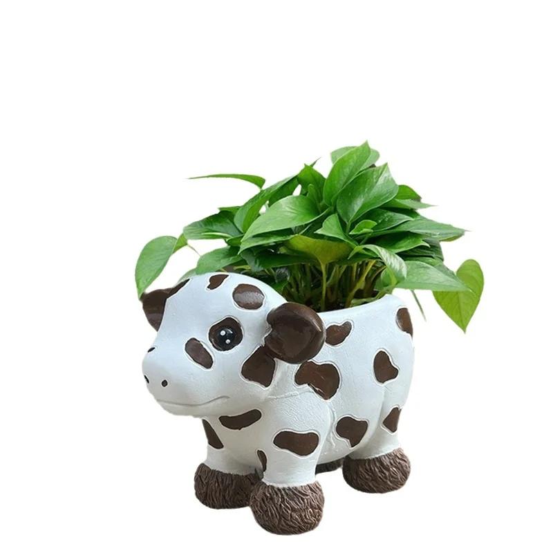 Milk Cow Flower Pots Resin Succulent Flowerpot Small Medium Plants Indoor Outdoor Decoration Courtyard Garden Plant Accessories