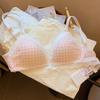 Campus Plaid Sweet Lace Underwear Women's Thin Breathable Small Breasts Gather and Close Secondary Breasts Triangle Cup Student Bra Cover