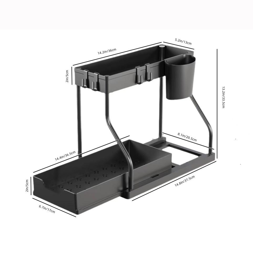 

Space-Saving Organizer shelf 2-Tier Pull-Out Storage Organizer Durable Large Capacity Drawer for Kitchen and Bathroom Essentials