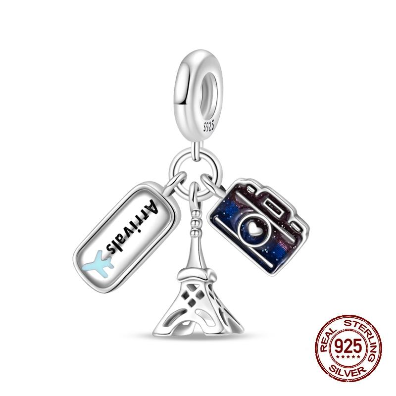 Klassischer Kupfer Eiffelturm Koffer Berühmte Sehenswürdigkeiten Charms Perlen Passend für 3mm Original Armbänder DIY Schmuck Geschenk