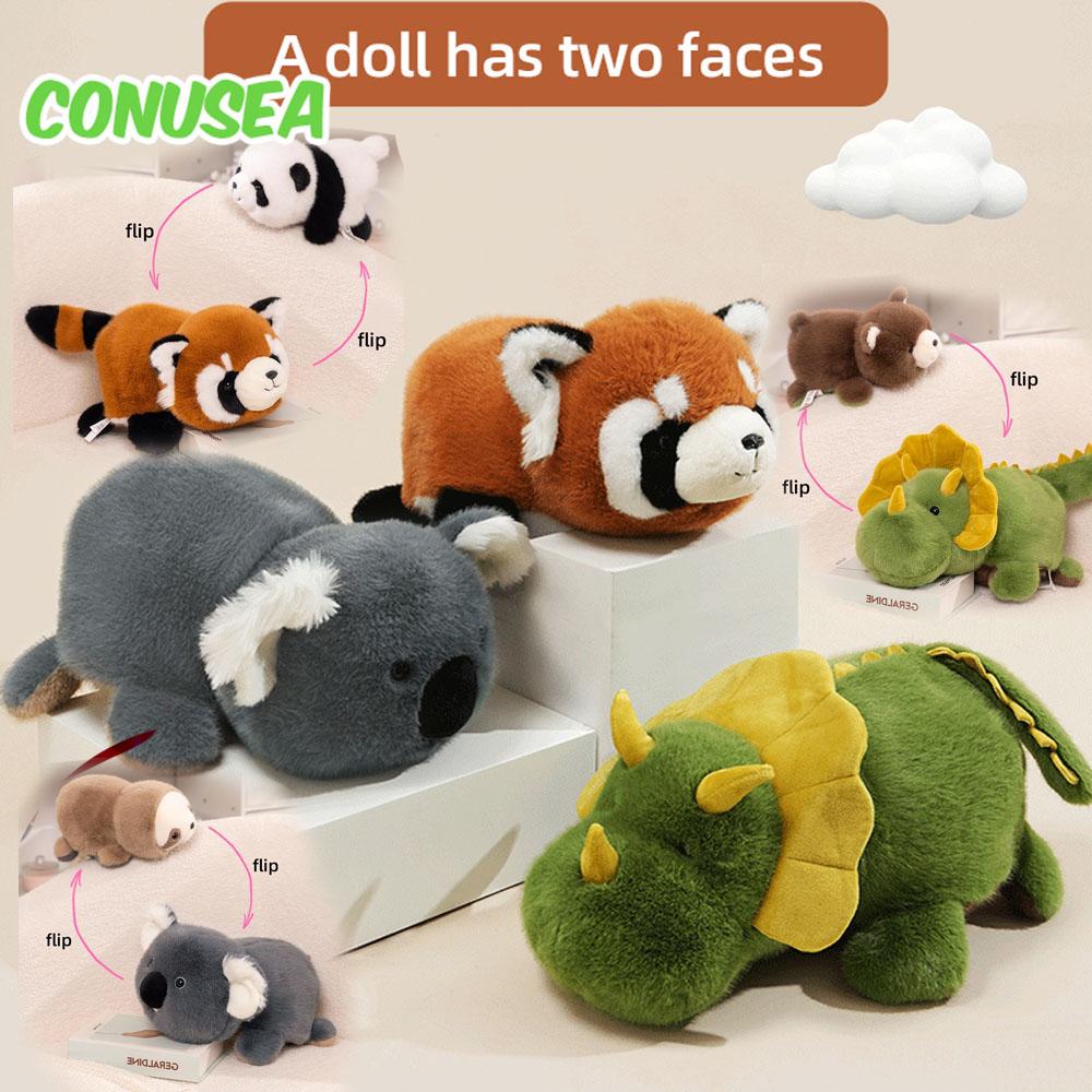 Flip Animals Plush Toys Stuffed Kawaii Panda Raccoon Dinosaur Koala Transform Dolls Creative Birthday Christmas Gifts Girls Kids