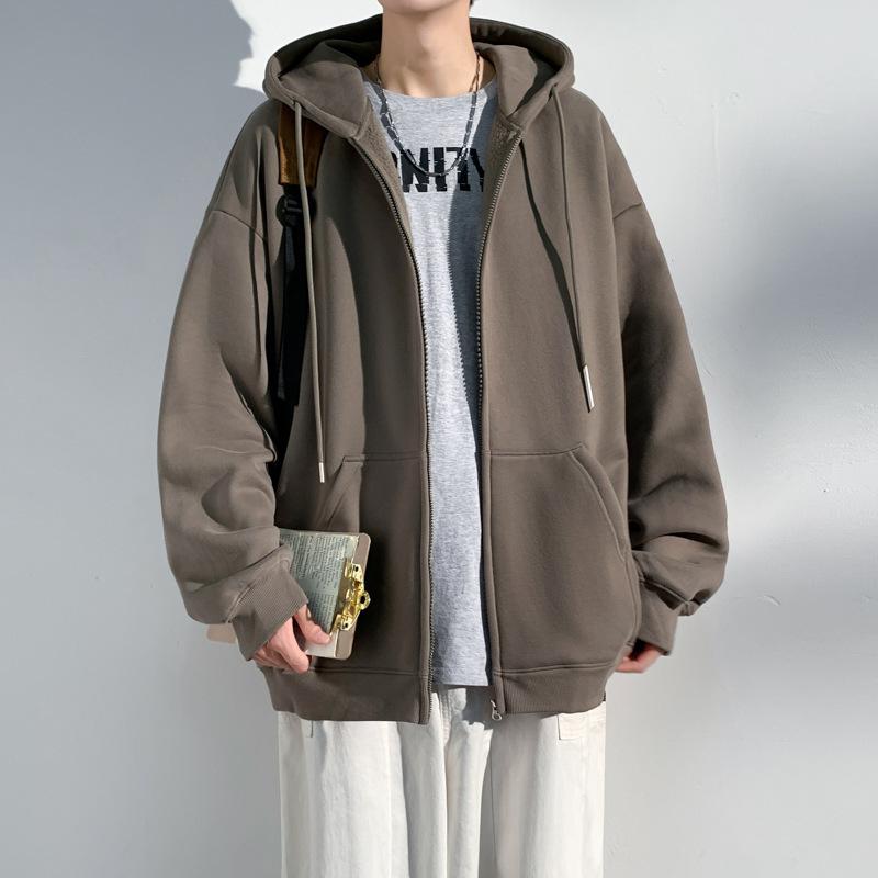 Solid-color Sweatshirt Jacket Men's Simple and Trendy Jacket Women's Spring and Autumn Hooded Jacket Loose and Casual Cardigan Top