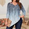 Women's Print Plus Size Tops Hollow V Neck 3/4 Sleeve Shirt Elegant Casual Tops