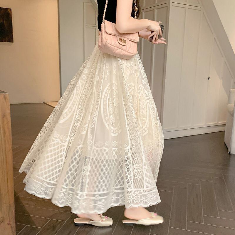 Solid Color Lace Elastic Waist Skirt Women Solid Lace Elastic Waist Skirt