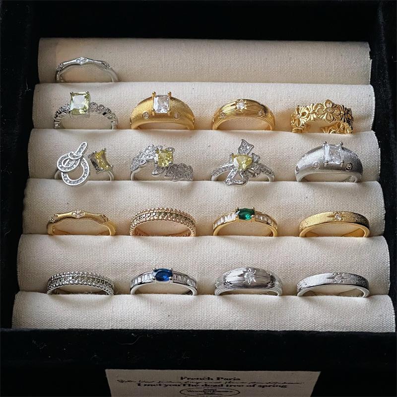 Mittelalterlicher Retro Gebürsteter Ring Damen Schlichtes Nischendesign Leichter Luxus Hochwertiger Zirkon Personalisierter Offener Ring