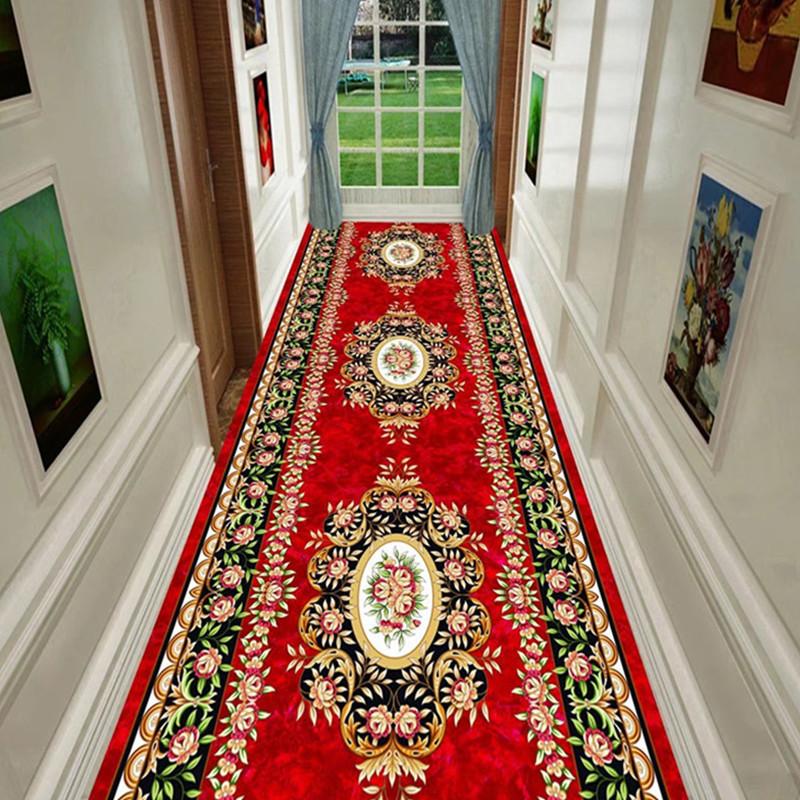 Bohemianischer Stil Langer Läuferteppich - Maschinenwaschbar, Weicher Polyesterteppich mit Verspielten Floralen Mustern Schlafzimmer & Eingangsbereich, Küchen Deko Teppich