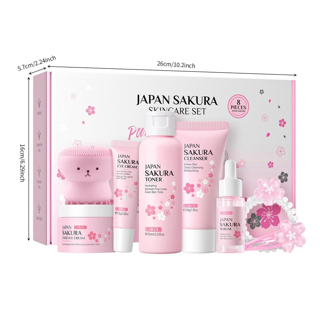 Zestaw do czyszczenia i pielęgnacji twarzy LAIKOU Sakura 8-częściowy Premium jako prezent urodzinowy
