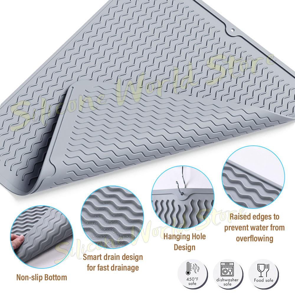 SW 1PC Wave Groove Drain Silicone Pad Multi Functional Draining Mat Kitchen Tableware Anti Slip Drying Mat Heat Insulation Pad