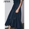 Zaprha 2025 Autumn New A Word Decorative Layer Wide Hem Mid Waist Denim Midi Skirt 9863244