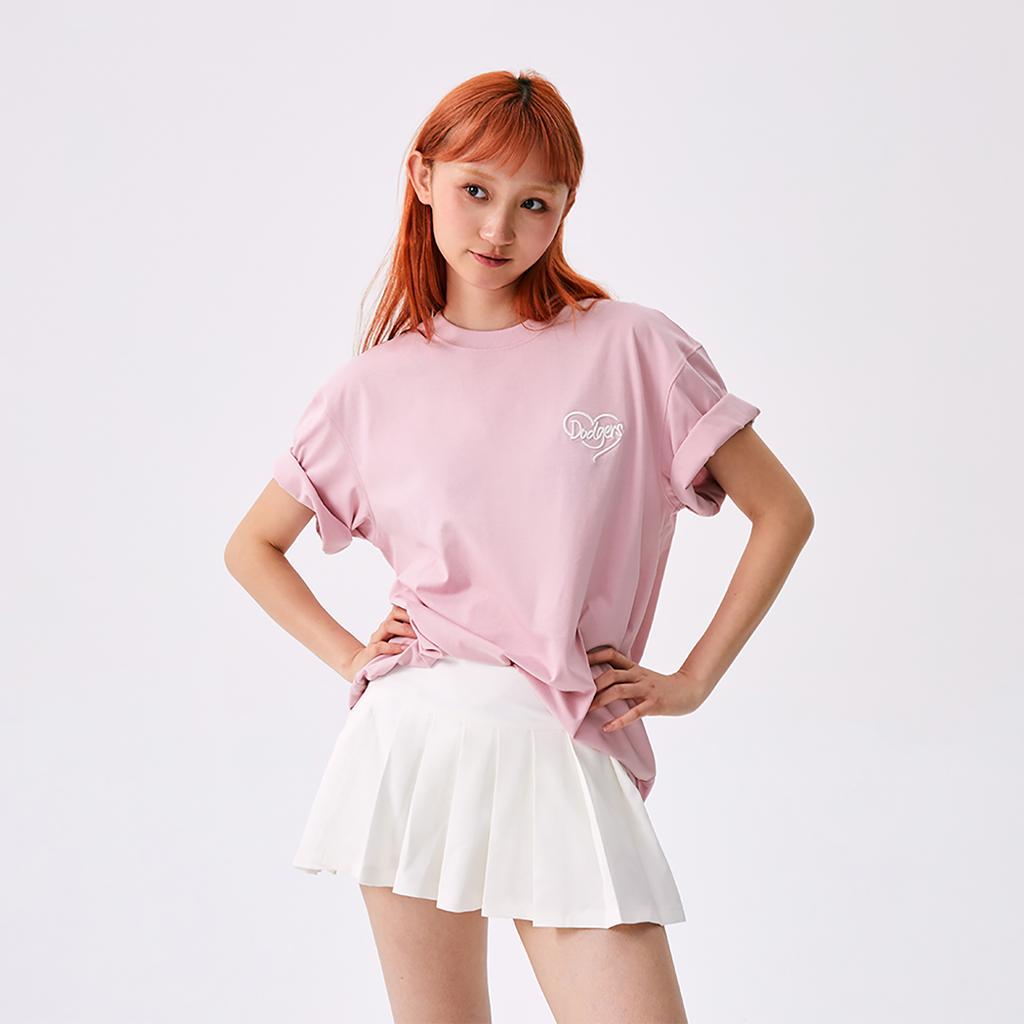 New MLB Los Angeles Dodgers Heart SS25 T Shirt Unisex Heather Gray Pink 3ATSH0153-07PKM