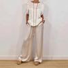 White Oversized Short Sleeve Shirt and Off-White Wide Leg Drawstring Pants Set