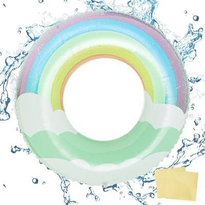 Uroczy koło do pływania w kształcie litery O dla dzieci i dorosłych, zawiera dwie taśmy naprawcze, błyszczący design, stylowe, idealne do zabawy w wodzie, wakacji letnich, podróży,