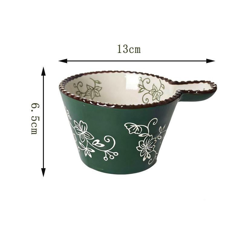 Ceramic Bowl with Handle Multifunctional Baking Bowl Oven Microwave Handmade French Tableware Coffee Cup Breakfast Cereal Bowl
